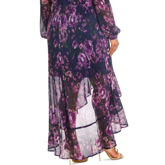 Women’s Formal Dress Size 20W NIGHTWAY Purple Navy Tie Blouson Long Sleeve Hi-Lo - Picture 6 of 11